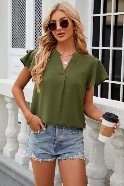 Notched Cap Sleeve T-Shirt Matcha Green Women's T-Shirts - Tophatter Daily Deals